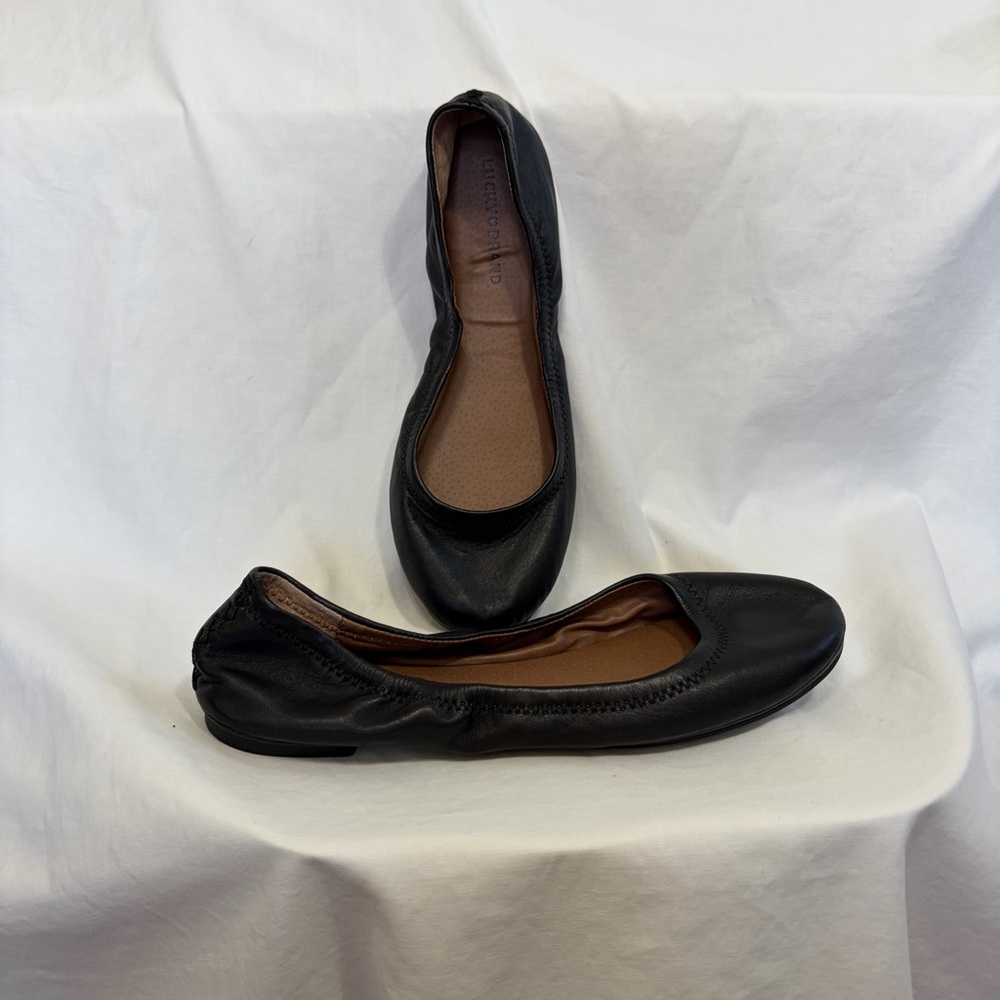 Lucky Brand Black Leather Ballet Flats Womens 9 EU 40 Comfortable Dress Shoes